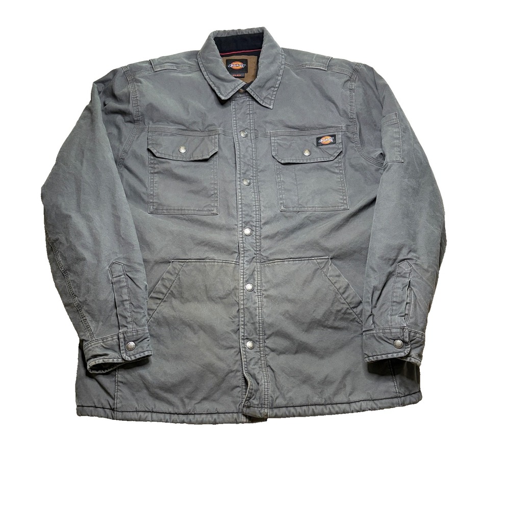 Dickies Flex Chore Jacket Mens XL Gray Fleece Lined Canvas Workwear Utility